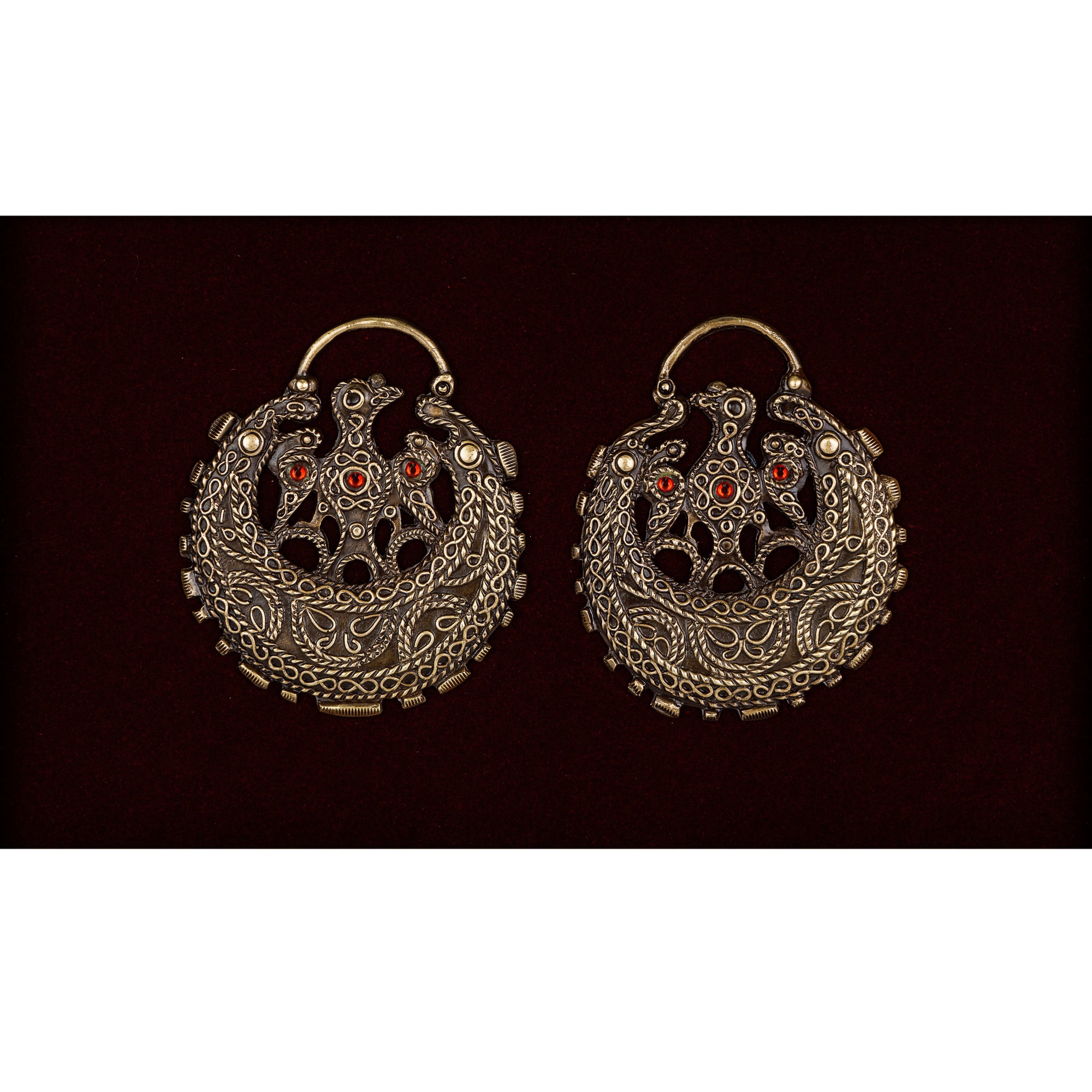 Macedonian Bird Motif Earrings close up view